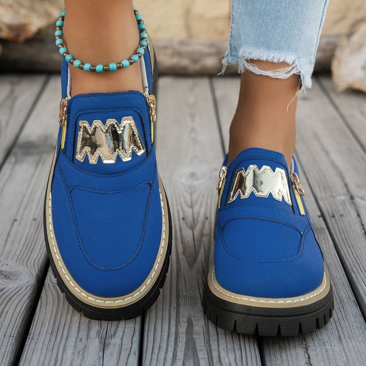 Damen Sportliche Slipper mit glänzendem Reißverschluss und rutschfester Sohle EB
