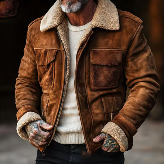 Herren stilvolle Lammfelljacke mit praktischen Taschen EB