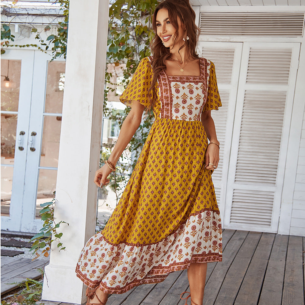 Damen Maxikleid mit floralen Stickereien und schwingendem Saum EB