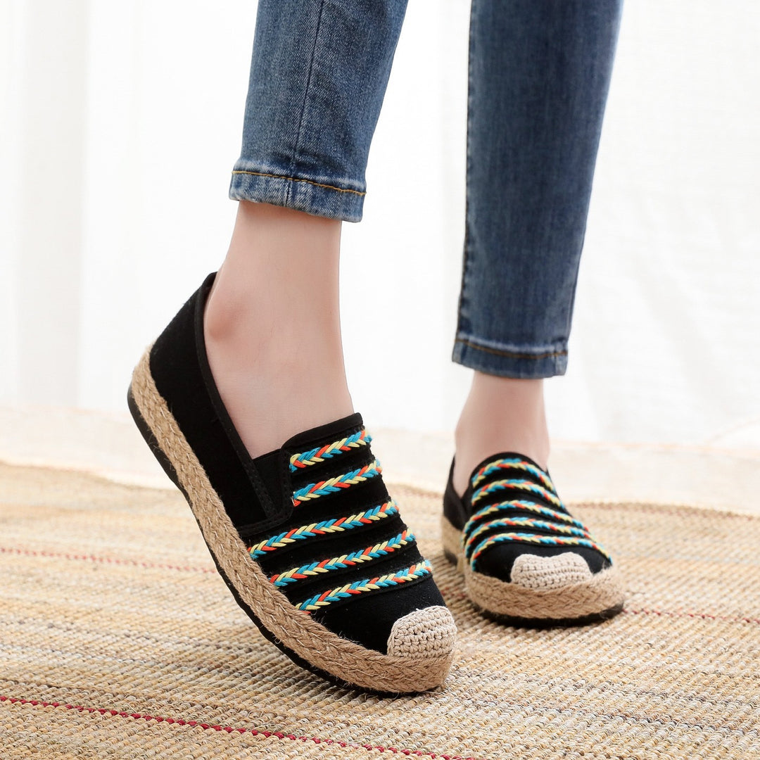 Damen Slip-On Espadrilles mit buntem Webdesign und hochwertiger Jutesohle EB