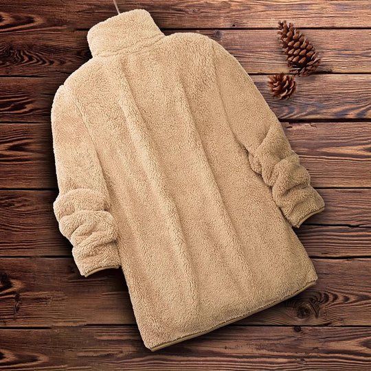 Damen Flauschige Teddyjacke mit hohem Kragen und seitlichen Taschen EB
