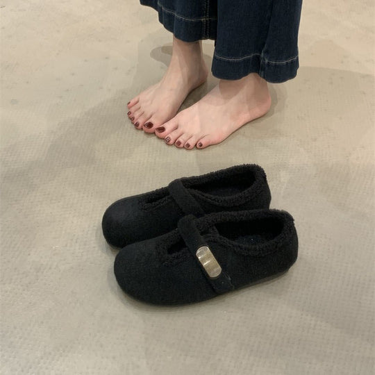 Damen Hausschuhe mit weichem Fleece-Innenfutter und modischem Schnallenverschluss EB