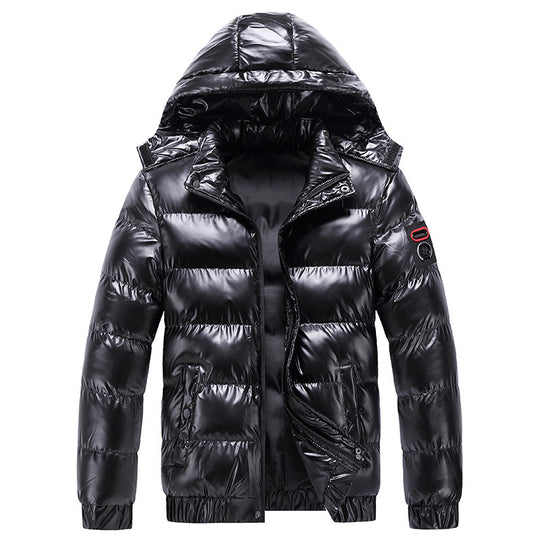 Herren glänzende Winterjacke mit isolierender Kapuze und modernen Steppdetails EB