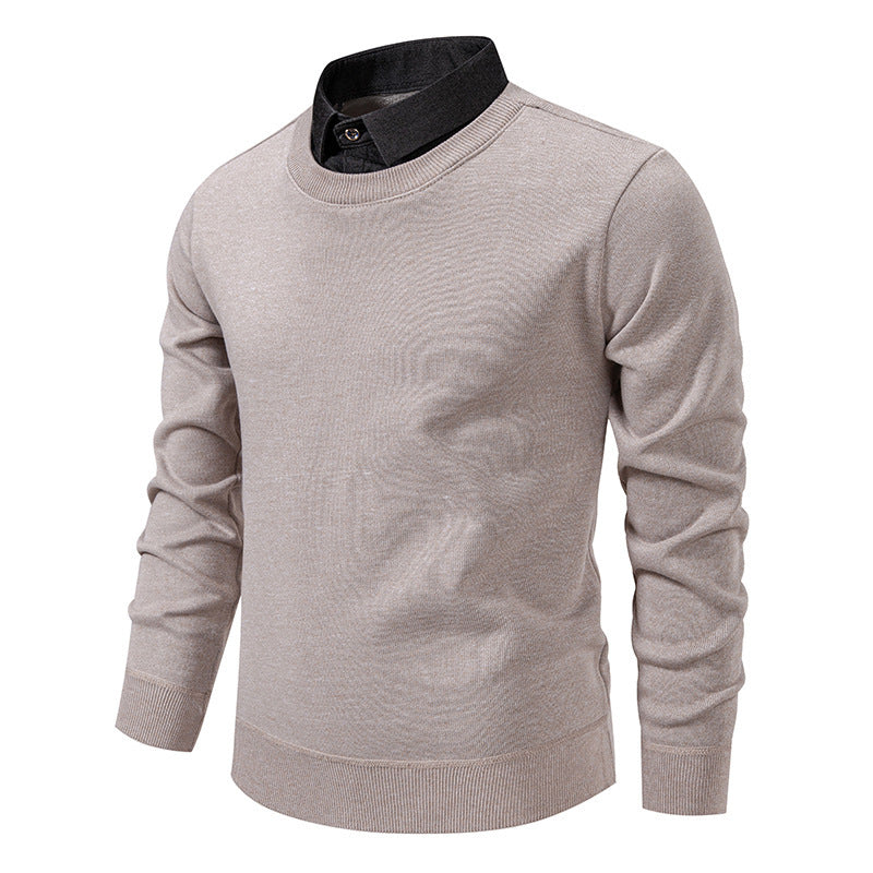 Herren nan Feinstrickpullover mit integriertem Hemdkragen und schmaler Silhouette EB