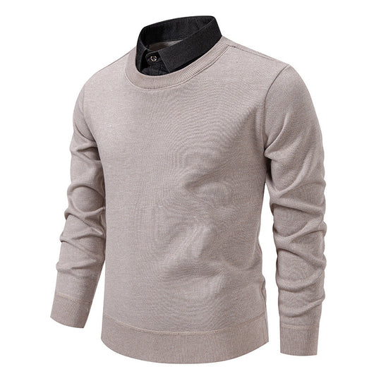 Herren nan Feinstrickpullover mit integriertem Hemdkragen und schmaler Silhouette EB