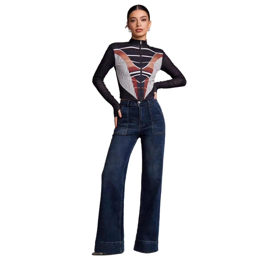 Damen High-Waist Weitbeinerhosen mit angesagtem Aufnäher EB