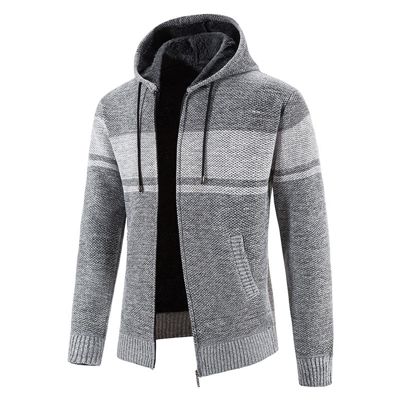 Herren nan gefütterte Strick-Kapuzenjacke mit Teddyfutter, durchgehendem Reißverschluss und Kordelzug EB