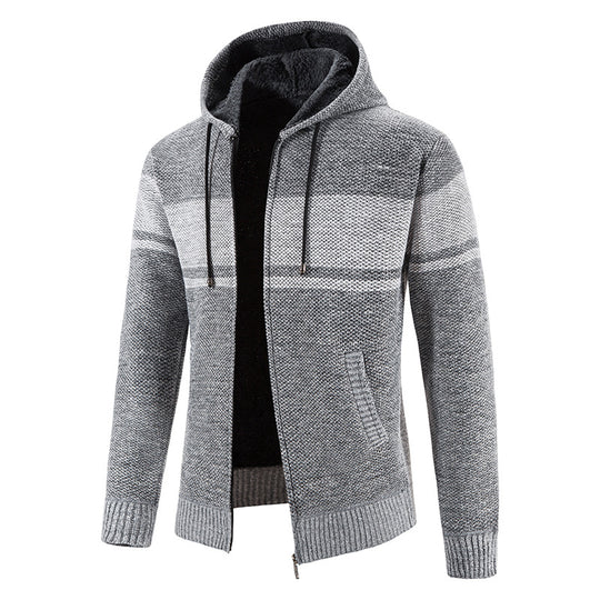 Herren nan gefütterte Strick-Kapuzenjacke mit Teddyfutter, durchgehendem Reißverschluss und Kordelzug EB