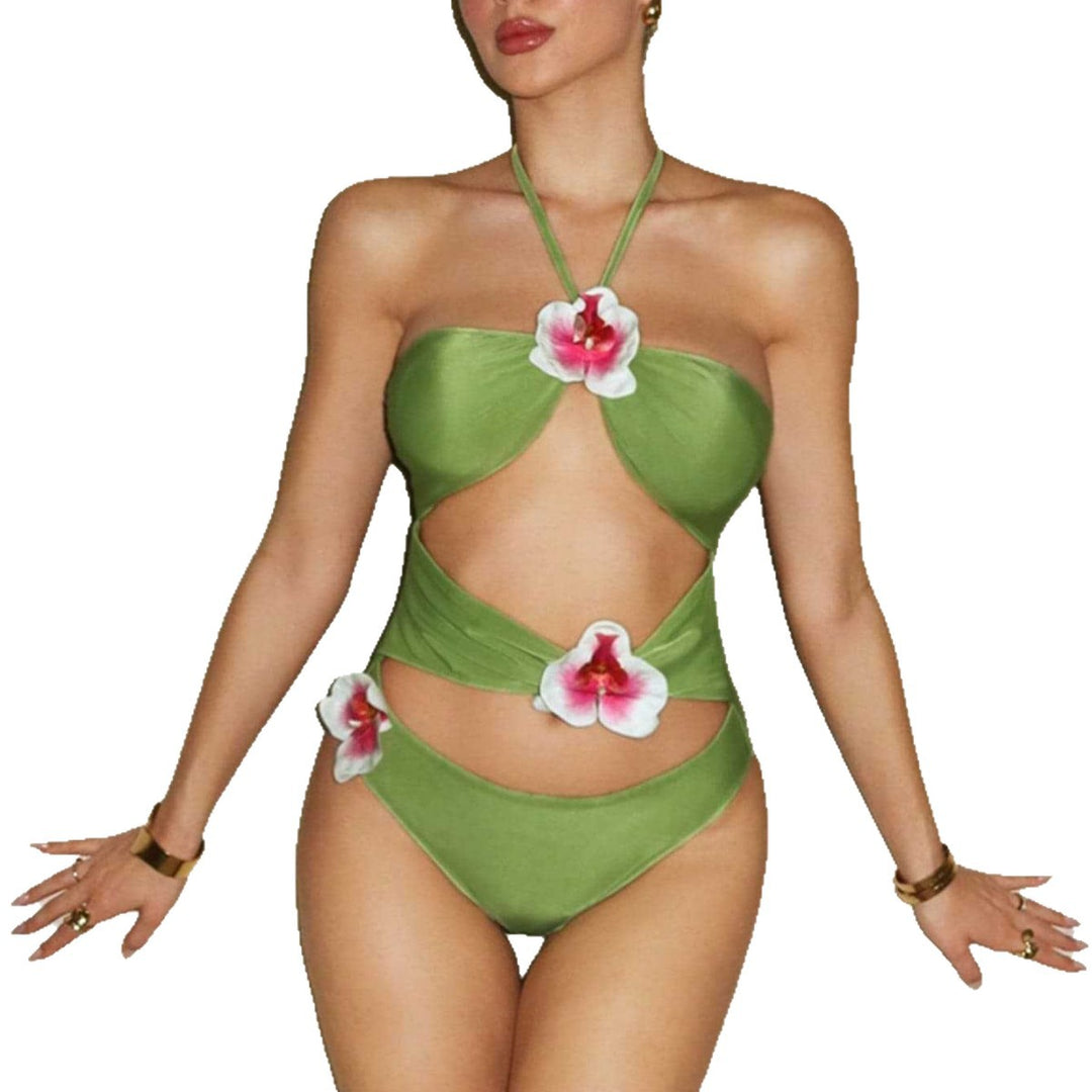 Damen Einteiliger Badeanzug mit floralen Akzenten und verspieltem Cut-Out EB