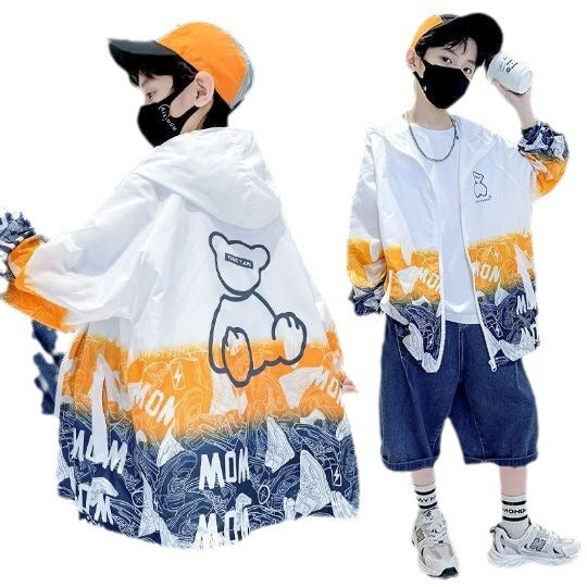 Unisex nan leichte winddichte Kapuzenjacke mit allover Grafikprint und reflektierenden Einsätzen für Kinder  EB