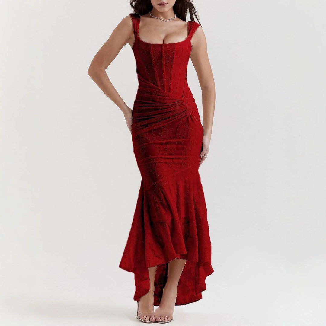 Damen nan eng anliegendes Korsett-Abendkleid mit integrierten Stäbchen, geraffter Wickelpassform und floraler Jacquardstruktur EB