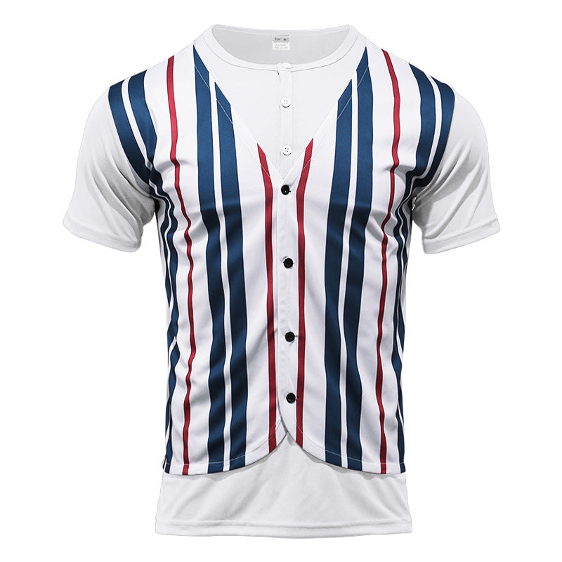 Herren Kurzarm-Henley-Shirt mit gestreiftem Design und modernem Schnitt EB