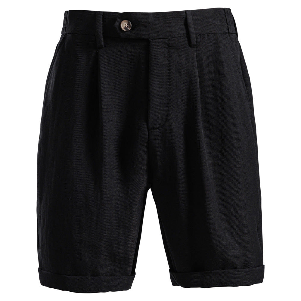 Herren nan lässige Leinenshorts mit Umschlag und Bundfalten EB