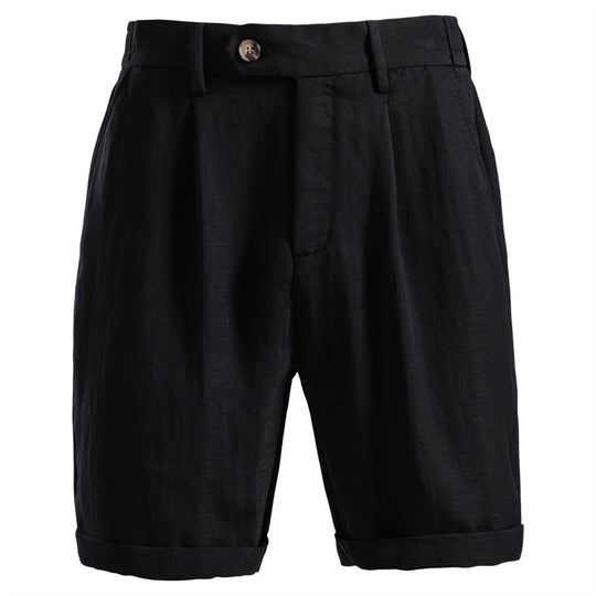 Herren nan lässige Leinenshorts mit Umschlag und Bundfalten EB