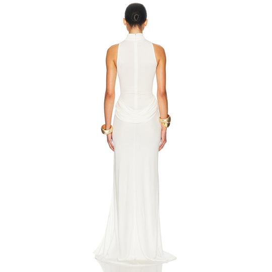 Damen Elegantes Maxi-Kleid mit hohem Schlitz und drapierten Details EB