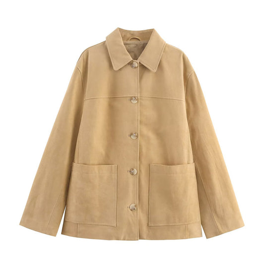 Damen lässige Wildlederjacke mit praktischen Taschen und modischem Schnitt EB