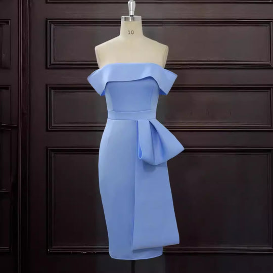 Damen Elegantes Off-Shoulder Kleid mit dekorativem Rüschensaum und asymmetrischem Detail EB