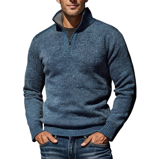 Herren nan grobgestrickter Strickpullover mit halbem Reißverschluss und hohem Stehkragen EB
