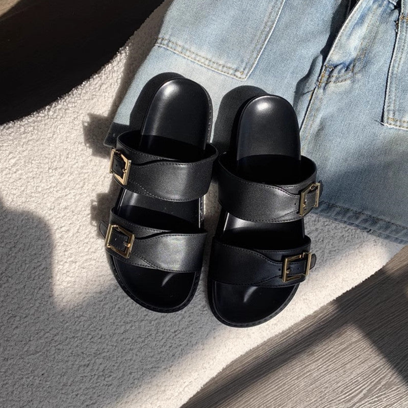 Damen Designer Zehentrenner-Sandalen mit dekorativem Riemendesign und komfortablem Fußbett EB
