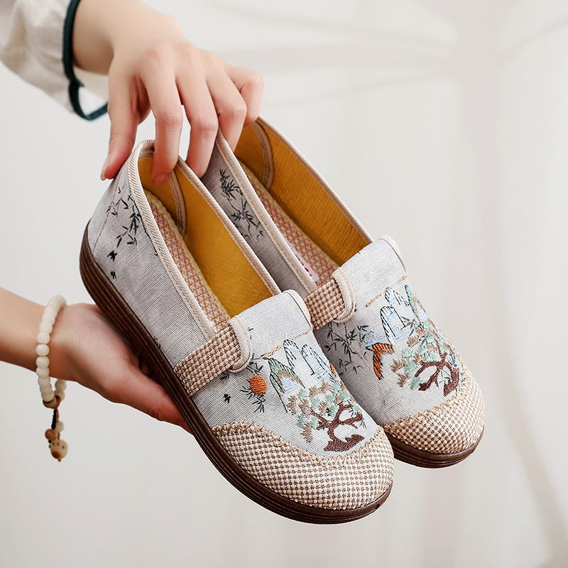 Damen bequeme Mokassins mit handgefertigtem Blumenmuster EB