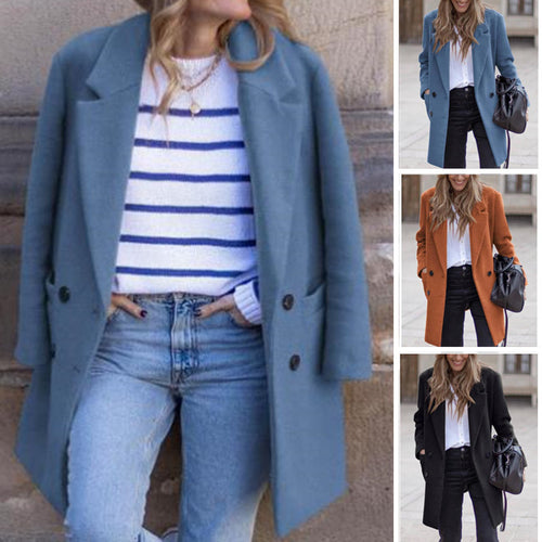 Damen moderner Oversized-Mantel mit doppelter Knopfreihe und eleganten Details EB