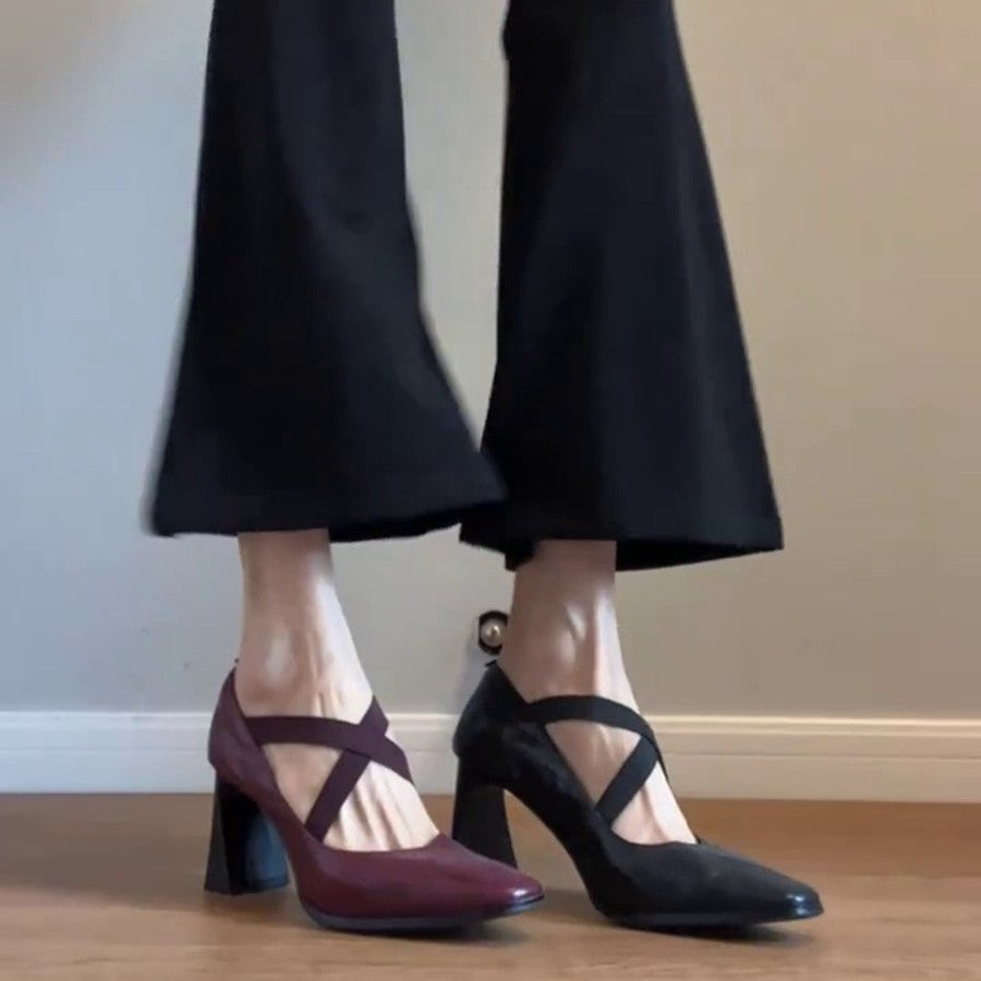 Damen elegante Pumps mit elastischen Kreuzriemen EB