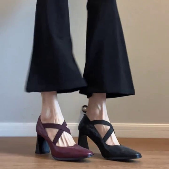 Damen elegante Pumps mit elastischen Kreuzriemen EB