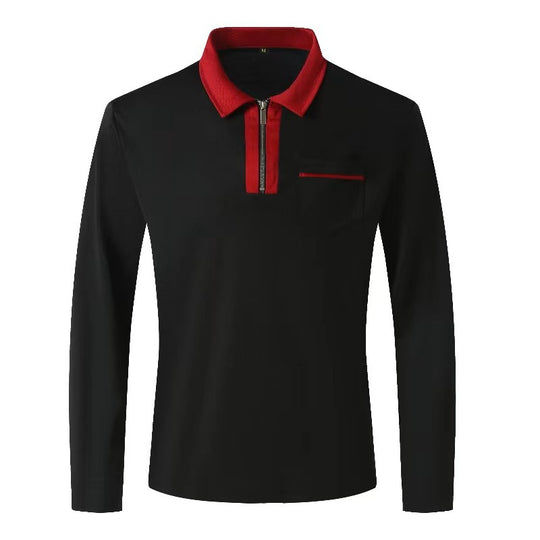 Herren Langarm-Poloshirt mit Halbzip, Kontrastkragen & Brusttasche EB