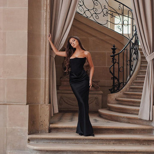 Damen Langärmliges Abendkleid mit strukturiertem Oberteil und elegantem Rüschenbund EB