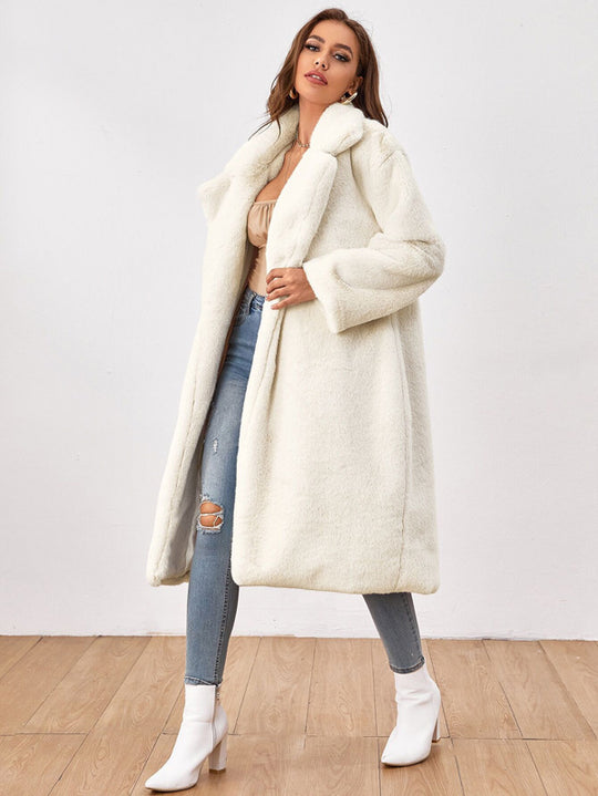 Damen Flauschiger Longblazer aus Kunstfell EB