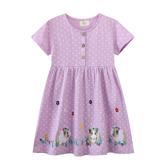 Mädchen Freizeitkleid mit liebevollem Tier- und Blütenmotiv EB