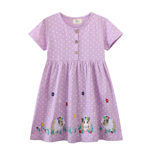 Mädchen Freizeitkleid mit liebevollem Tier- und Blütenmotiv EB
