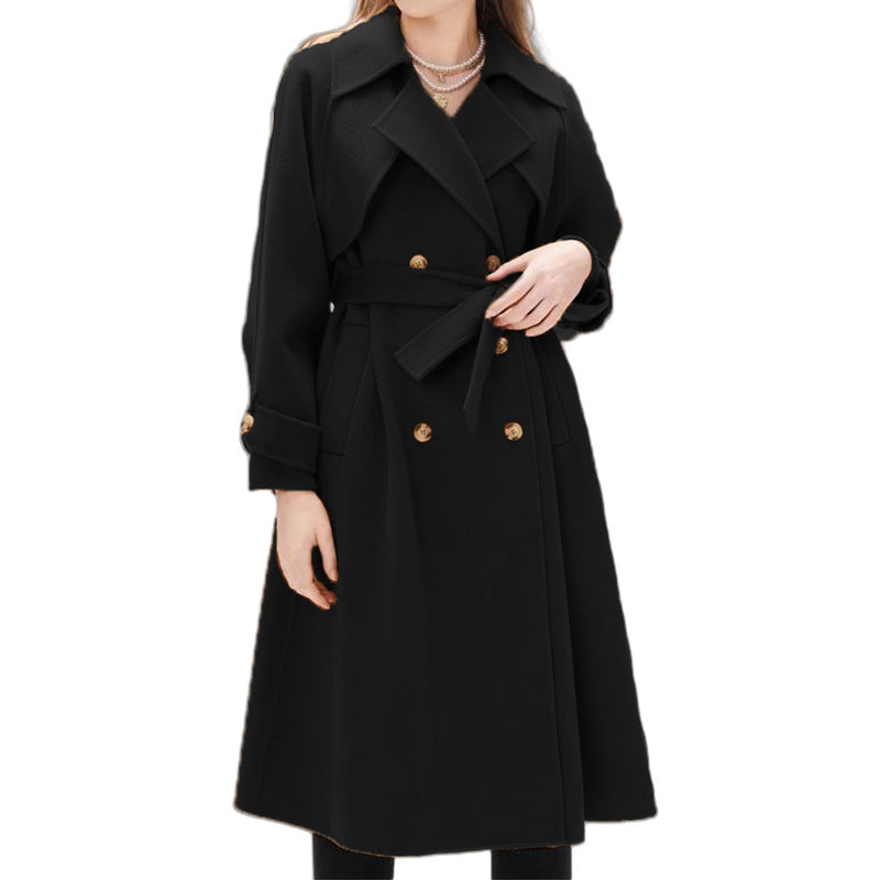 Damen gefütterter Trenchcoat mit großem Revers und Taillengürtel EB