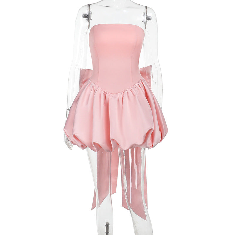 Damen schulterfreies Cocktailkleid mit voluminösem Rock EB