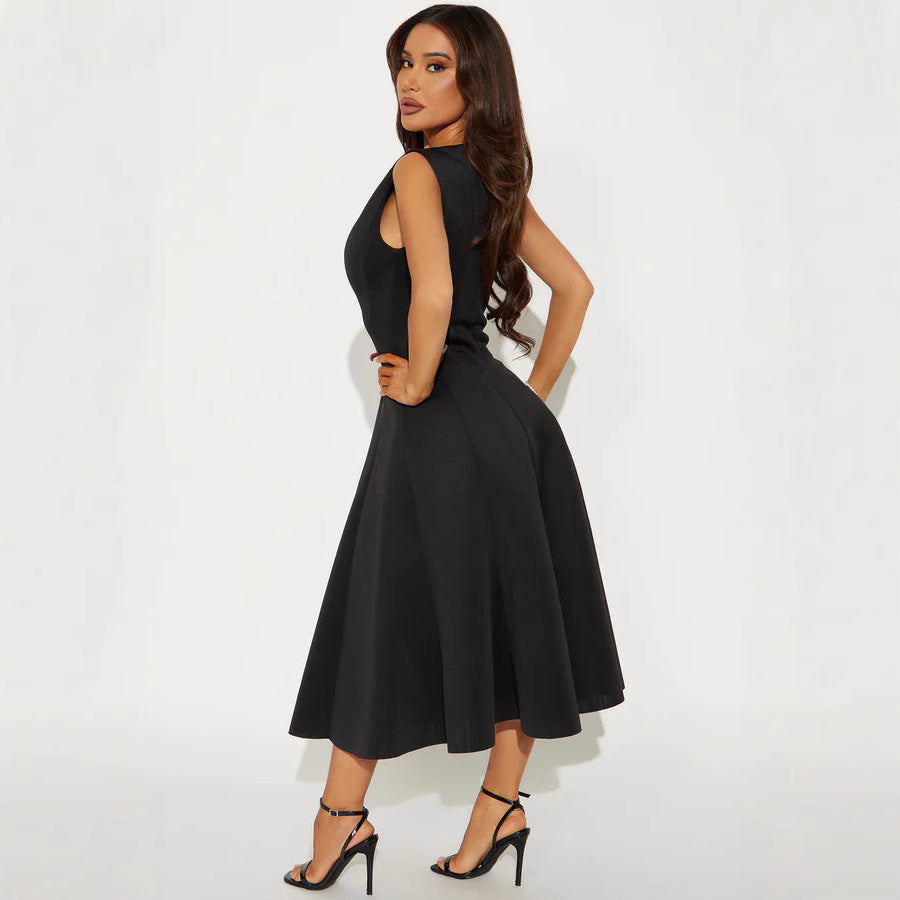 Damen Elegantes zeitloses Cocktailkleid mit schwingendem Rock und minimalistischer Silhouette EB
