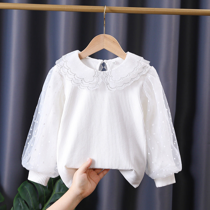 Damen gemütliches Sweatshirt mit transparenten Puffärmeln EB