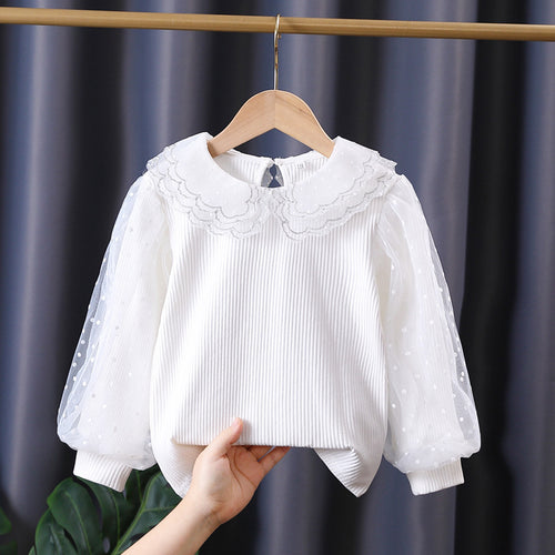 Damen gemütliches Sweatshirt mit transparenten Puffärmeln EB
