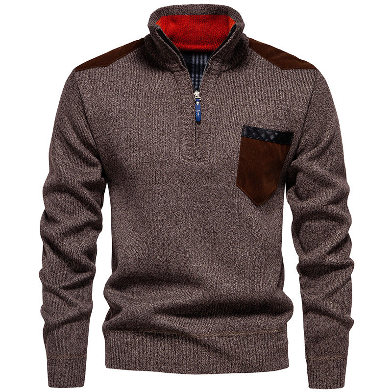 Herren Stehkragenpullover mit kontrastierenden Details und praktischen Taschen EB