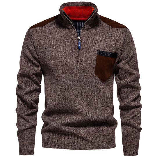 Herren Stehkragenpullover mit kontrastierenden Details und praktischen Taschen EB