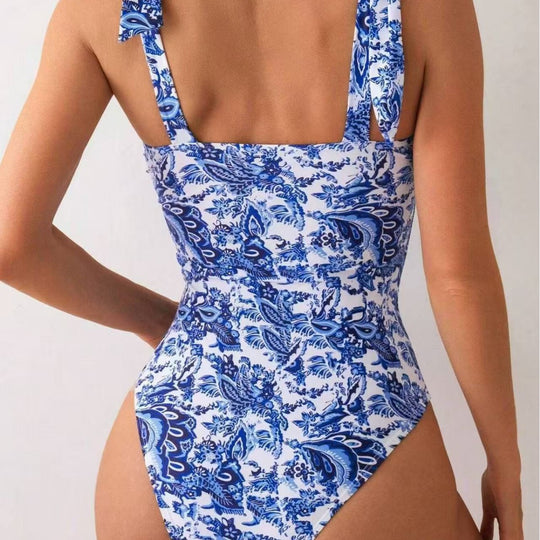 Damen Einteiliger Badeanzug mit verstellbaren Trägern und floralem Design EB