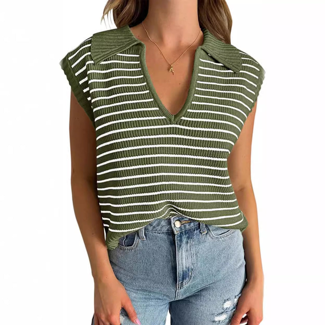 Damen lässiges Stricktop mit angeschnittenen Ärmeln und V-Ausschnitt EB