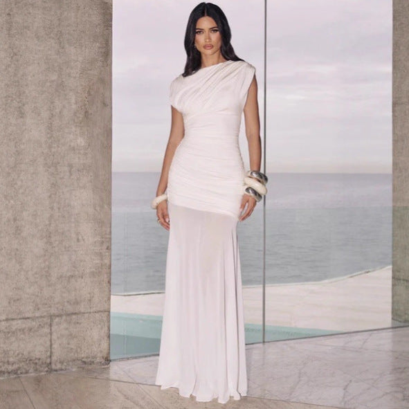 Damen Elegantes und figurbetontes Maxikleid mit Drapierungen EB