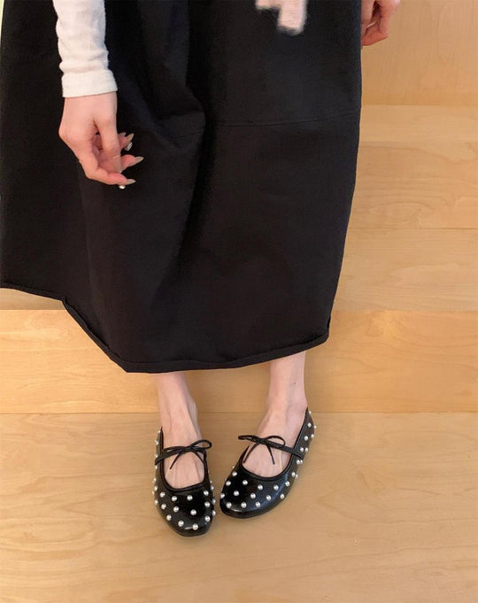 Damen Ballerinas mit dekorativen Perlen und seitlichem Riemchen EB