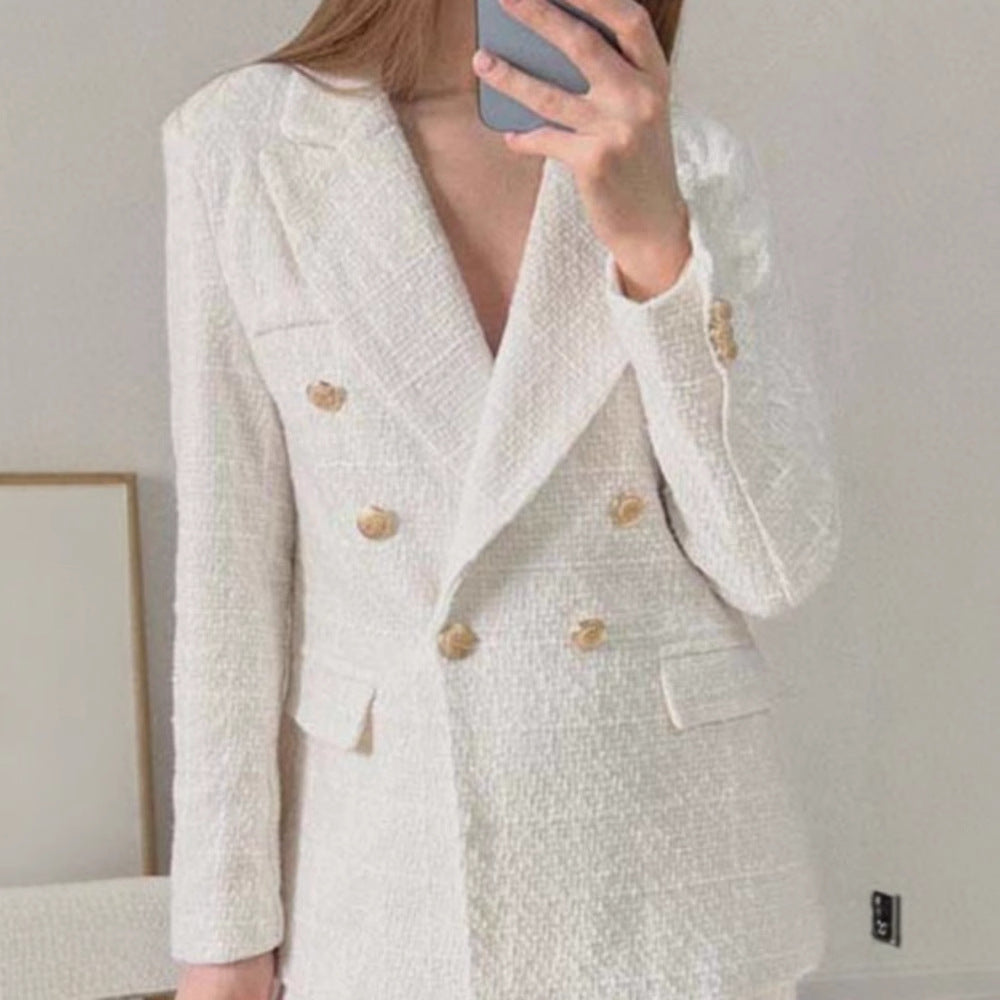 Damen Tweed Blazerjacke mit doppelter Knopfleiste und elegantem Schnitt EB