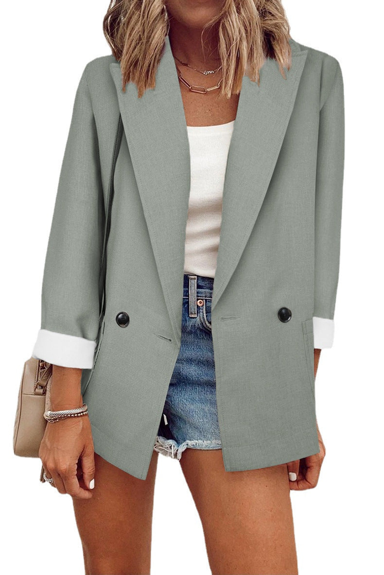 Damen nan legerer Oversize Blazer mit dreiviertelärmeln und kontrastmanschetten EB