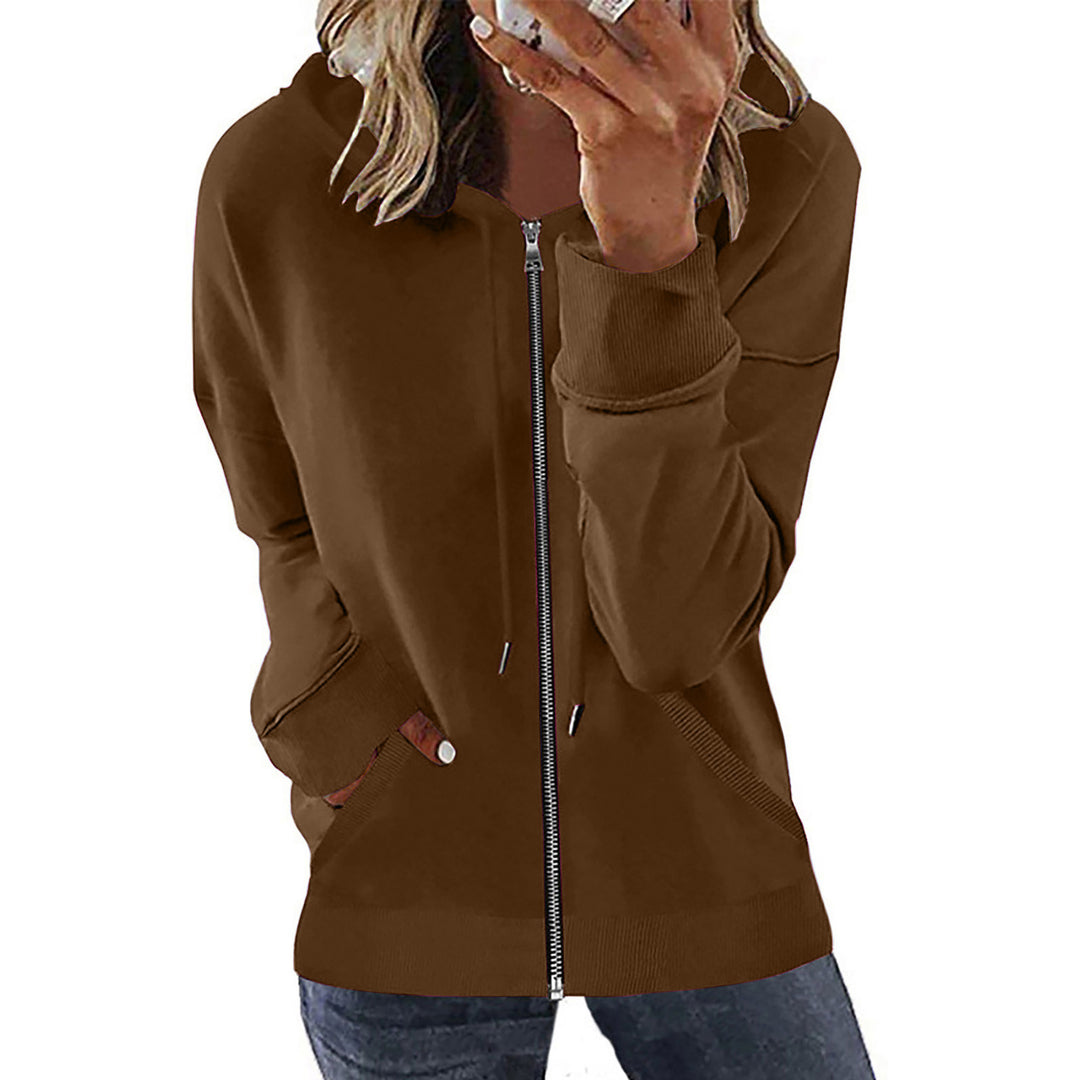 Damen nan Kapuzenjacke mit durchgehendem Reißverschluss, Kängurutaschen und elastischen Bündchen EB