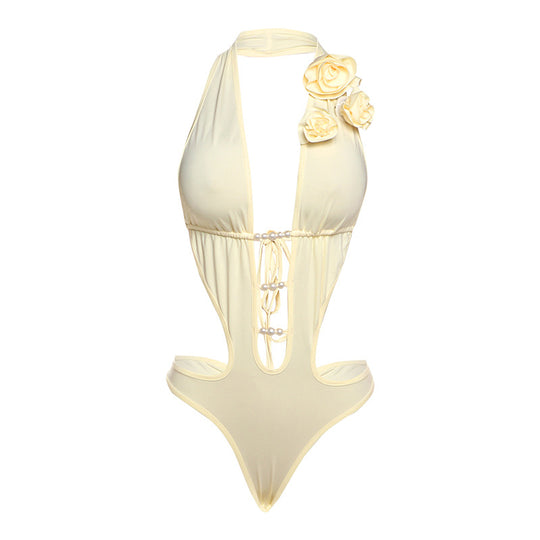 Damen Eleganter Badeanzug mit herausragendem Cut-Out-Design und floralem Akzent EB