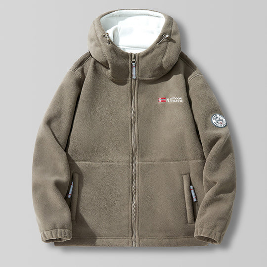 Unisex nan Kapuzen-Fleecejacke mit hochgeschlossenem Haubenkragen, durchgehendem Reißverschluss und seitlichen Einschubtaschen EB