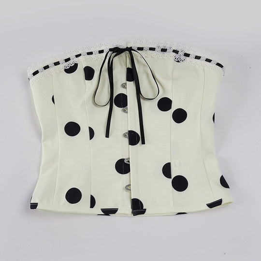 Damen Bandeau-Blusenshirt mit Rüschendetails und Knopfleiste EB