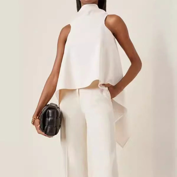 Damen modisches asymmetrisches Oberteil mit hohem Kragen EB